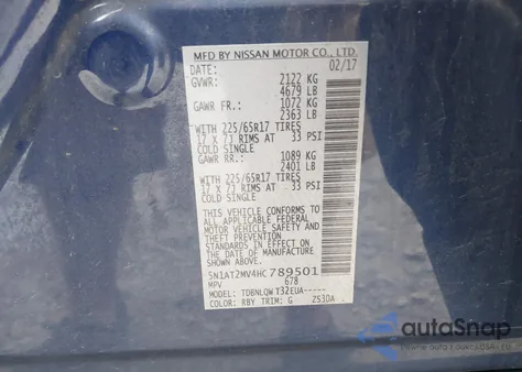 2017 Nissan Rogue Sv from USA, damaged, VIN 5N1AT2MV4HC789501